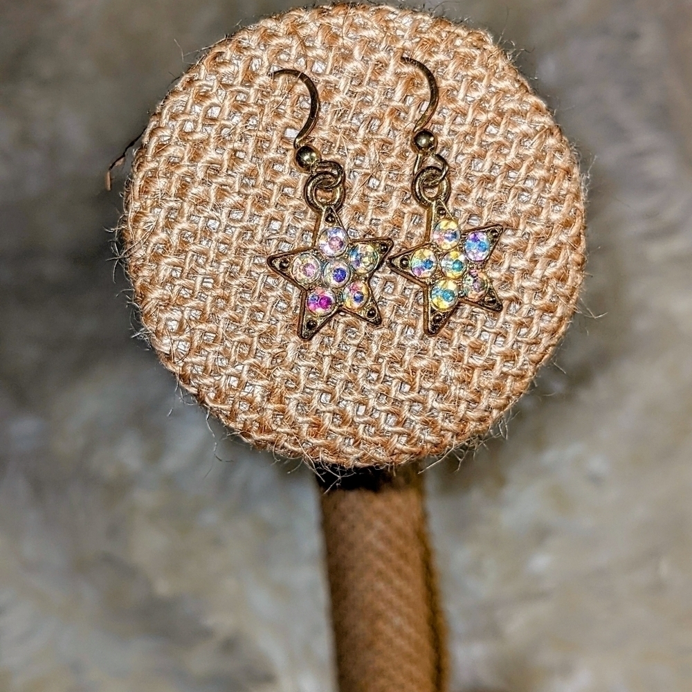 Gold Iridescent Crystal Star Drop Earrings